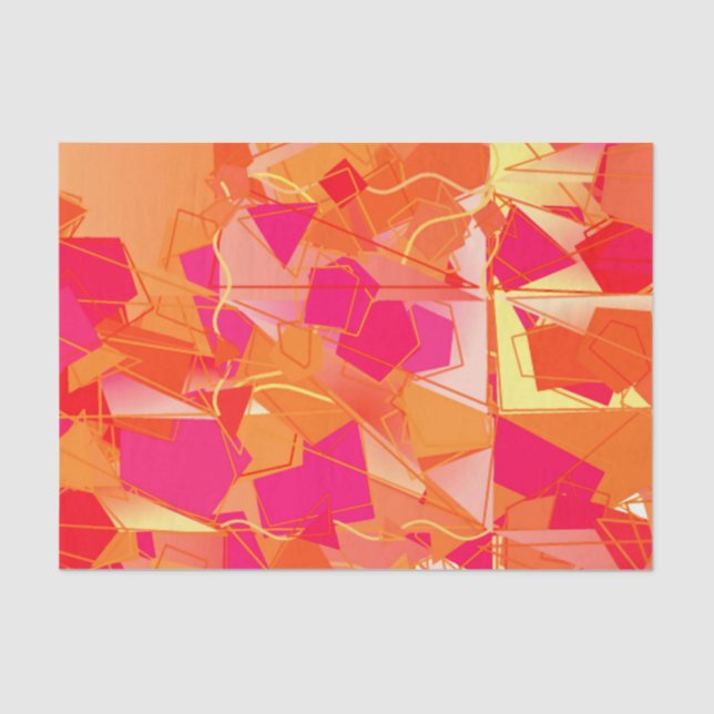 Orange and Hot Pink, Kadinsky Inspired Abstract Tissue Paper (Front)
