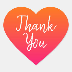 Orange and Hot Pink Ombre Wedding Thank You Heart Sticker