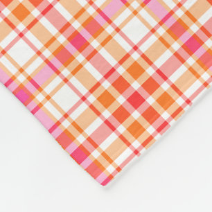 Orange and Hot Pink Plaid Pattern Fleece Blanket