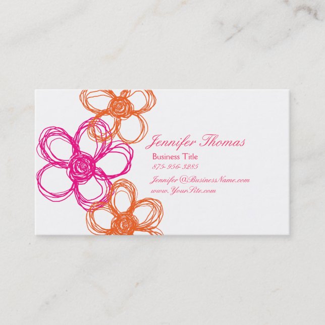 Orange and Hot Pink Wildflower Wedding Planner Business Card (Front)