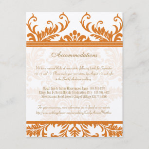 Orange and Ivory Damask Wedding Insert Card