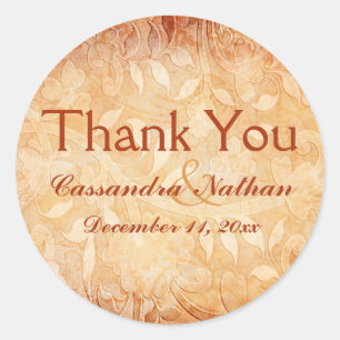Orange and Ivory Floral Thank You Sticker