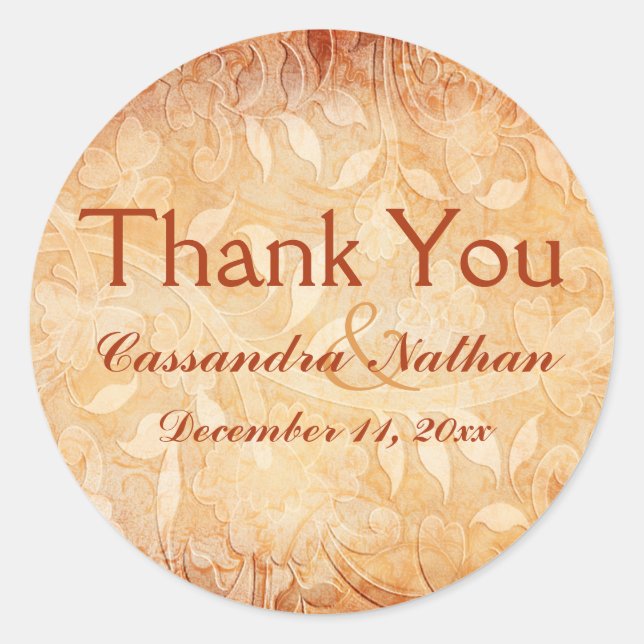 Orange and Ivory Floral Thank You Sticker (Front)