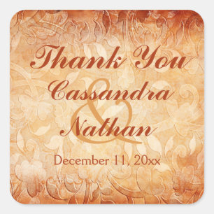 Orange and Ivory Floral Wedding Favour Sticker