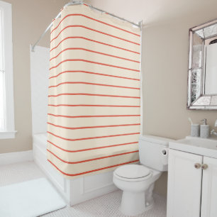 Orange and Ivory Stripes Geometric Pattern Shower Curtain