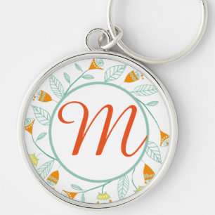 Orange and Mint Floral Garland Folk Art Key Ring