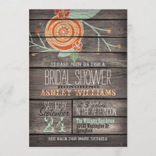 Orange and Mint Green Rustic Wood Bridal Shower Invitation