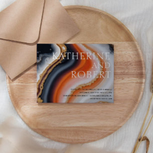 Orange And Navy Blue Agate Trendy Wedding Invitation