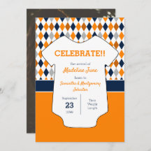 Orange and Navy Blue Argyle Pattern Baby Photo