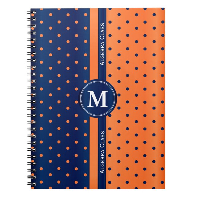 Orange and Navy Blue Polka Dots Notebook (Front)