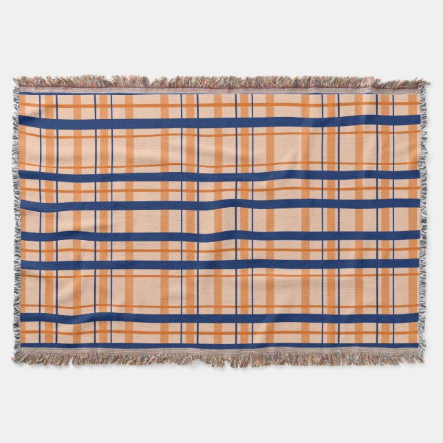 Orange and Navy Blue Throw Blanket (Front)