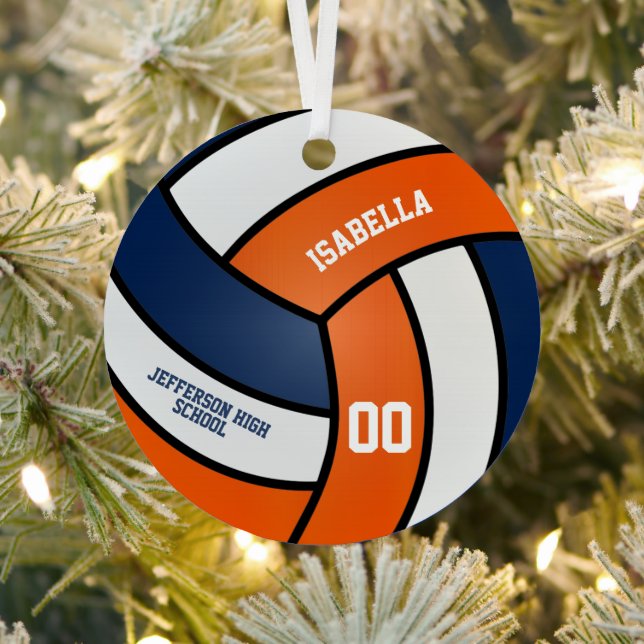 Orange and Navy Blue Volleyball - Customise Metal Tree Decoration (Insitu)