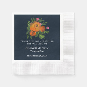 Orange and Navy Floral Modern Bold Wedding Napkin