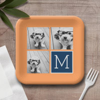 Orange and Navy Instagram Photo Collage Monogram