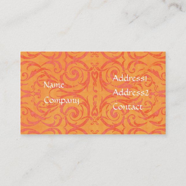 orange and peach damask business card Template (Front)