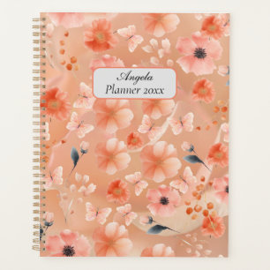 Orange and Peach Flowers and Butterflies Planner