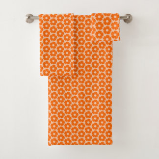 Orange and Peach Retro 60s Floral Pattern  Bath Towel Set