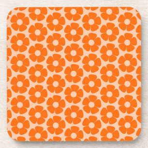 Orange and Peach Retro 60s Floral Pattern  Coaster