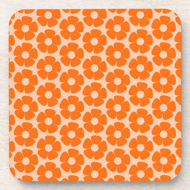 Orange and Peach Retro 60s Floral Pattern  Coaster (Front)