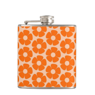 Orange and Peach Retro 60s Floral Pattern  Hip Flask