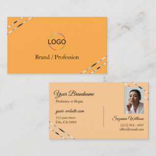Orange and Peach with Silver Lines Logo Photo Business Card