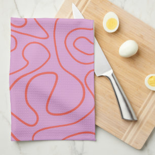 Orange and Pink Abstract Minimalist Lines Tea Towel