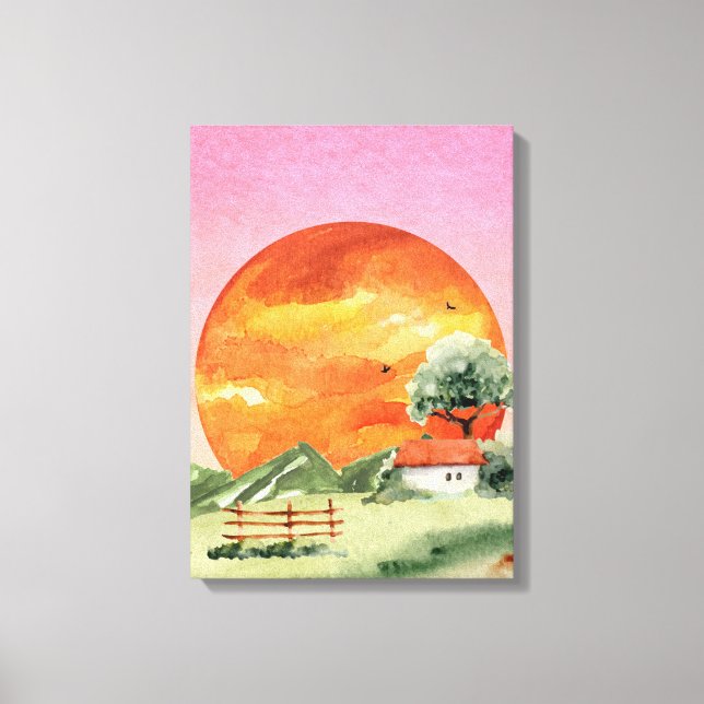 Orange and Pink Aesthetic Sunset View Canvas (Front)