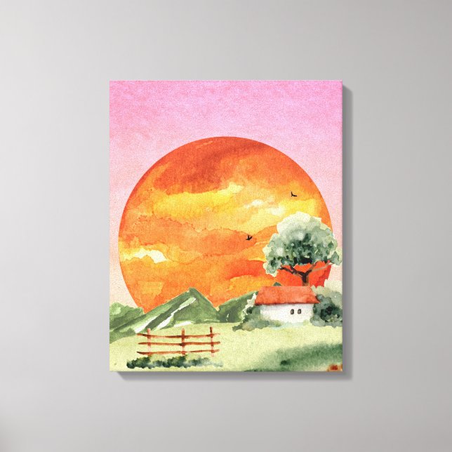 Orange and Pink Aesthetic Sunset View Canvas Print (Front)