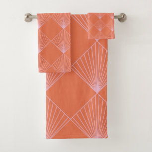 Orange and Pink Art Deco Line Pattern Bath Towel Set