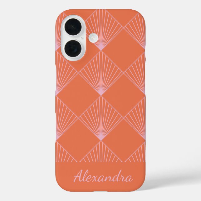 Orange and Pink Art Deco Line Pattern Personalised Case-Mate iPhone Case (Back)