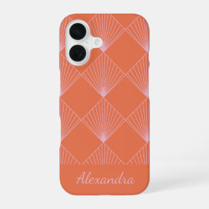 Orange and Pink Art Deco Line Pattern Personalised iPhone 16 Case