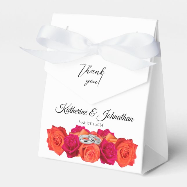 Orange and Pink-Blossoms-Wedding Thank you-  Favour Box (Front Side)