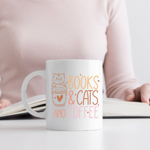Orange and Pink Books and Cats and Coffee Coffee Mug