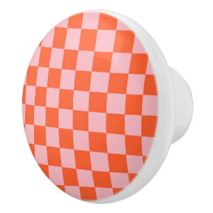 Orange and Pink Checkerboard Pattern Ceramic Knob