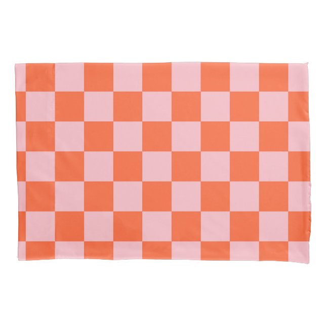 Orange and Pink Checkerboard Pattern Pillowcase (Front)