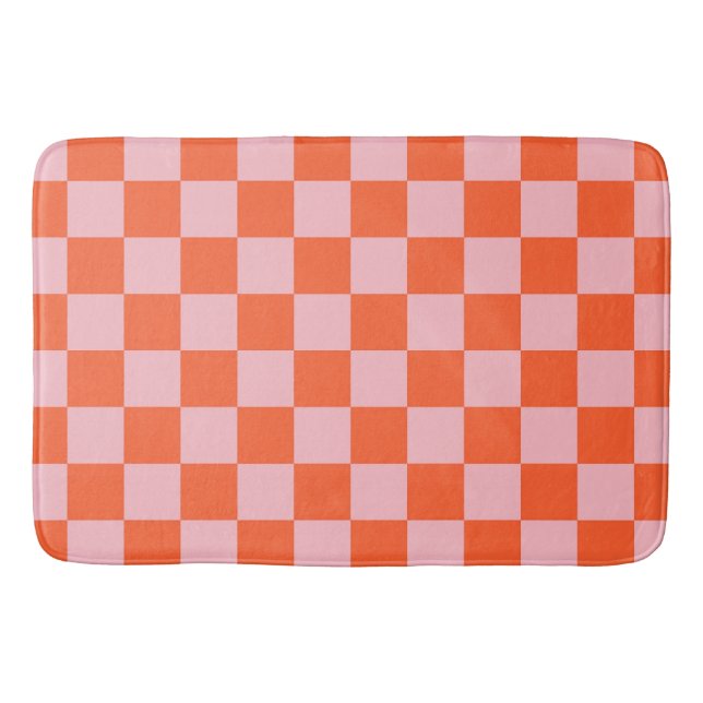 Orange and Pink Chequerboard Pattern Bath Mat (Front)