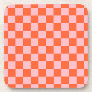 Orange and Pink Chequerboard Pattern Coaster