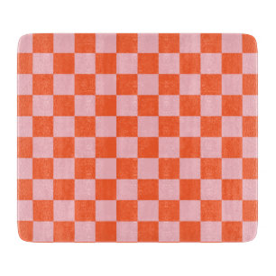 Orange and Pink Chequerboard Pattern Cutting Board