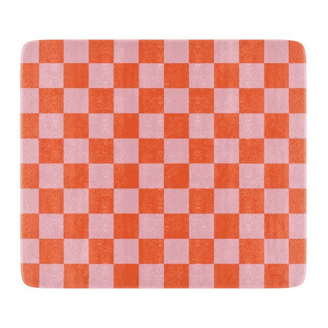 Orange and Pink Chequerboard Pattern Cutting Board (Front)