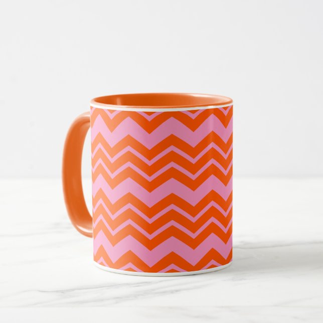 Orange and Pink Chevron Pattern Design  Mug (Front Left)