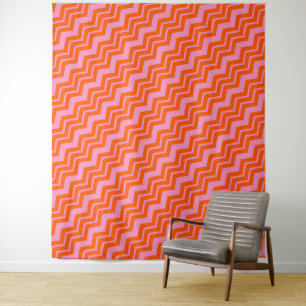 Orange and Pink Chevron Pattern Design Tapestry