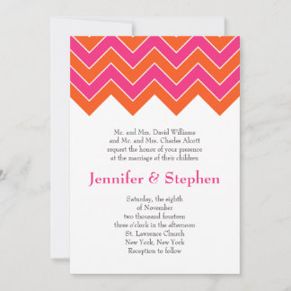 Orange and Pink Chevron Wedding Invitation