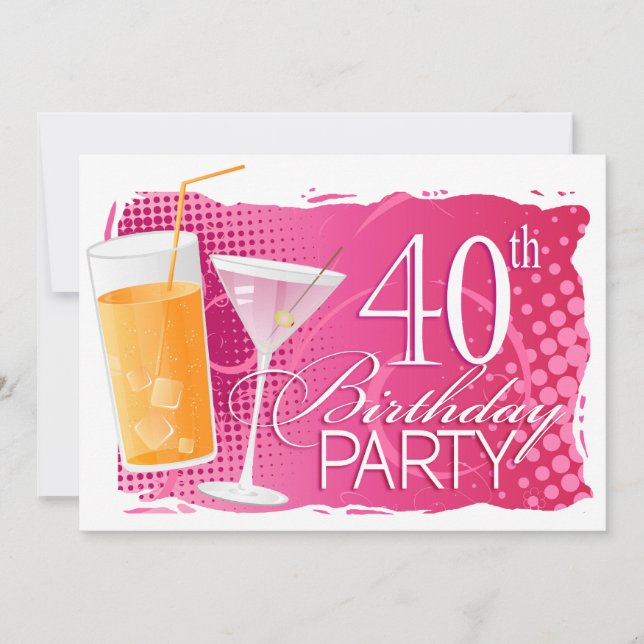 Orange and Pink Cocktail 40th Birthday Party Invitation (Front)