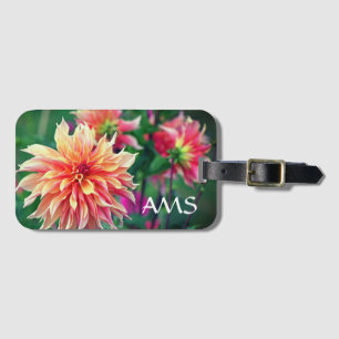 Orange and Pink Dahlia Flower Initials Luggage Tag