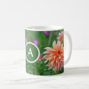 Orange and Pink Dahlia Flower Monogram Coffee Mug