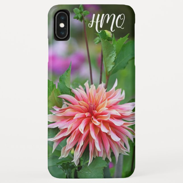 Orange and Pink Dahlia Flower Personal Initials Case-Mate iPhone Case (Back)