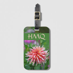 Orange and Pink Dahlia Flower Personal Initials Luggage Tag