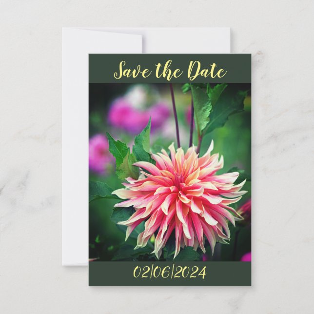 Orange and Pink Dahlia Flower Save the Date (Front)