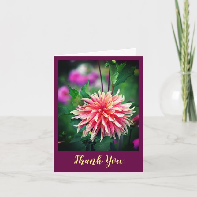 Orange and Pink Dahlia Flower Thank You Card (Front)
