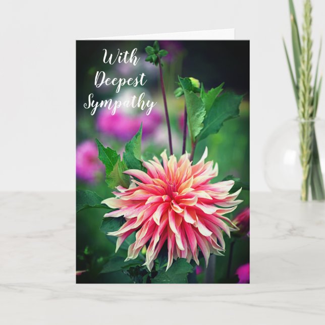Orange and Pink Dahlia Flower W/ Deepest Sympathy Thank You Card (Front)